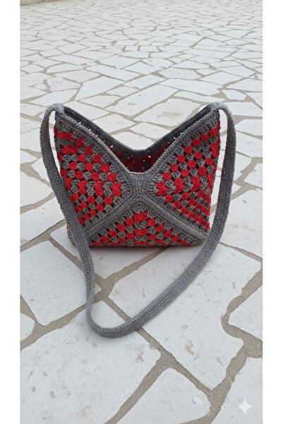 shop Bag Hand Knitted Bag Casual Design Bag Gray Red Bag Paper String Bag