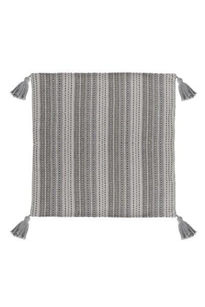 OEM Grey Cotton Decorative Pillowcase with Stripes & Tassels 45x45cm
