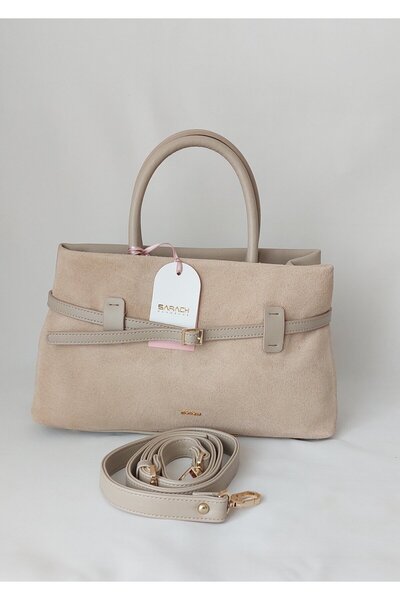 SARACH 261AA115-1 Model Marka Bej Renk Hakiki Süet El ve Omuz Çantası