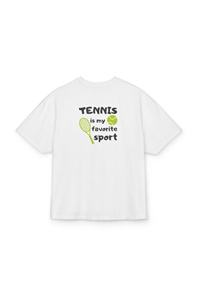 LORVEX Υπερμεγέθη Unisex Βαμβακερό T-shirt με στάμπα – TENNİS SPORT Στάμπα