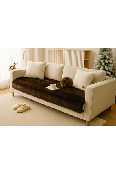 MER HOME Pluș cu blană lungă pentru canapea cu 3 locuri (1 bucată) 80*190 cm (maro) Numai husă pentru scaun Saltea șal