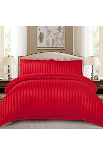 Talis Lenjerie de Pat Dublu Damasc Stripe Rosu 4 Piese, Finet