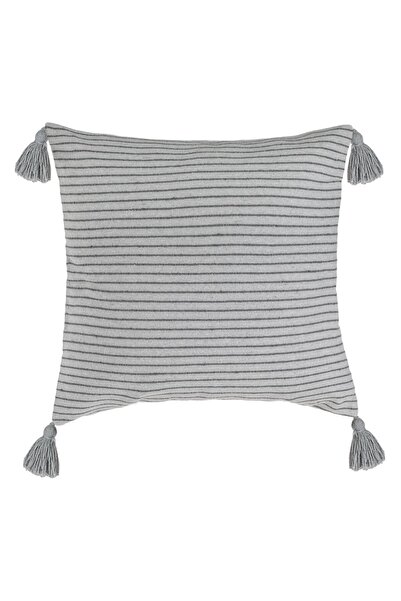 OEM Grey Decorative Pillowcase with Thin Stripe & Tassels 45x45cm