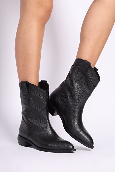 Mariolucci Kadın Günlük Kovboy Bot Hakiki Deri Siyah Flotter