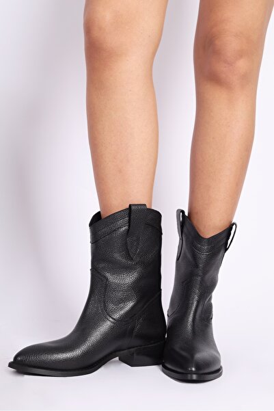 Mariolucci Kadın Günlük Kovboy Bot Hakiki Deri Siyah Flotter