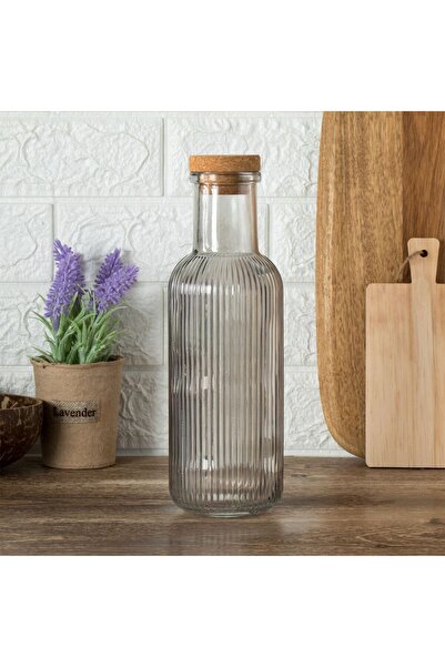 OEM Transparent Smoke Bottle with Striped Pattern & Cork Lid for Water 1L