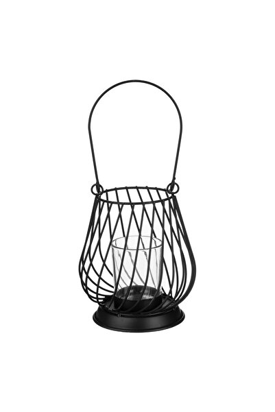 OEM Oval Black Metal Holder with Side Stripes & Glass for Pill Candle Ø12x13.5cm