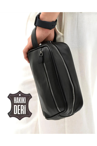 KY Genuine Leather Black Men's Handbag - Travel Bag - Cosmetic Bag - Shaving ...