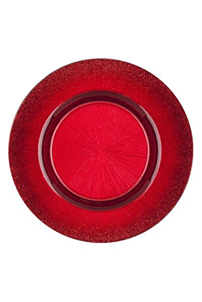 OEM Red Plate with Glitter Embossed Rays on the Edge Glass Fruit Plate Ø21cm