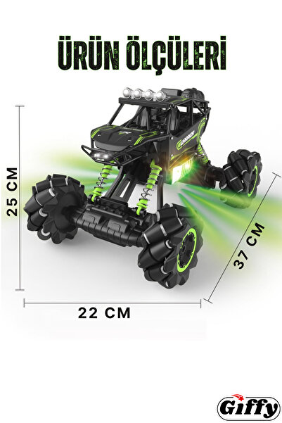 giffy Oyuncak Uzaktan ve Bilekten Kumandalı 4X4 Şarjlı Akrobat Arazi Arabası 8 Eksen 360° Led Işık Sesli