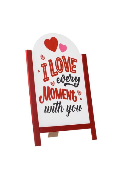 OEM Sevalet Decorativ din Lemn Alb cu Inimi Rosii & Mesaj 34.5x52cm