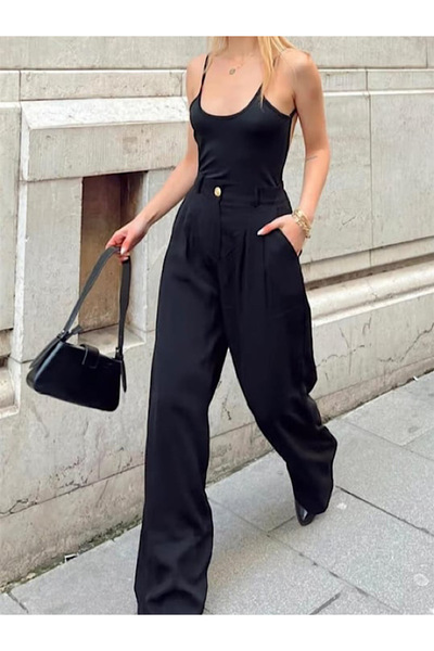 WOMKA Women's Gold Button Detailed Palazzo Trousers