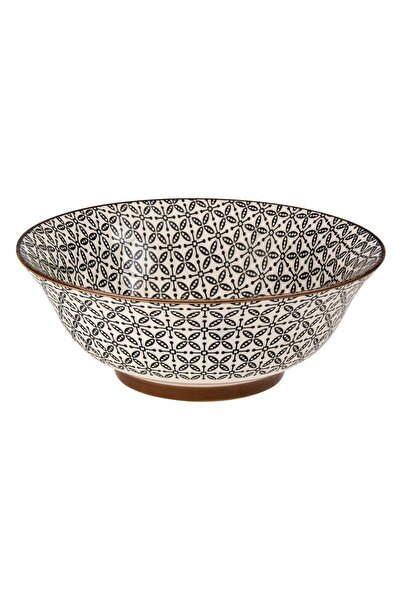 OEM Round Ceramic Bowl Beige with Black Patterns 960ml