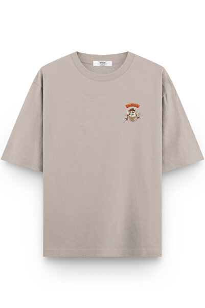 Overoz Μπλουζάκι Tazmanian Devil με στάμπα στην πλάτη, ημι-ολικό μεγάλο, πέτρινο χρώμα 1392