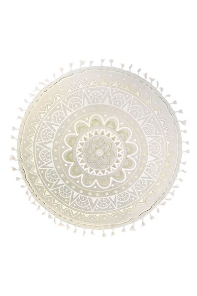 OEM Perna de Podea Bej cu Model Mandala din Folie Aurie Franjuri Bej Ø60cm