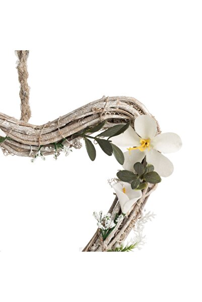 OEM Decorative Hanging Heart Made of White Washed Wood with Flowers & Butterflies 22x2.5x19cm