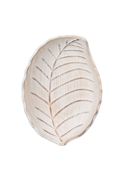 OEM Decorative Wooden Tray Beige Leaf Brushed 24.5x18x4cm
