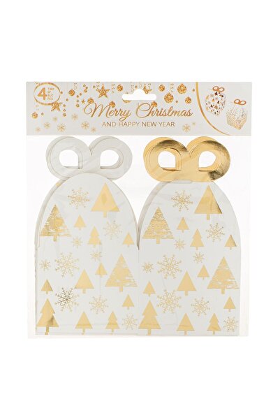 OEM White Cardboard Boxes with Gold Foil Patterns for Sweets 9.5x9.5x8cm - 4pcs