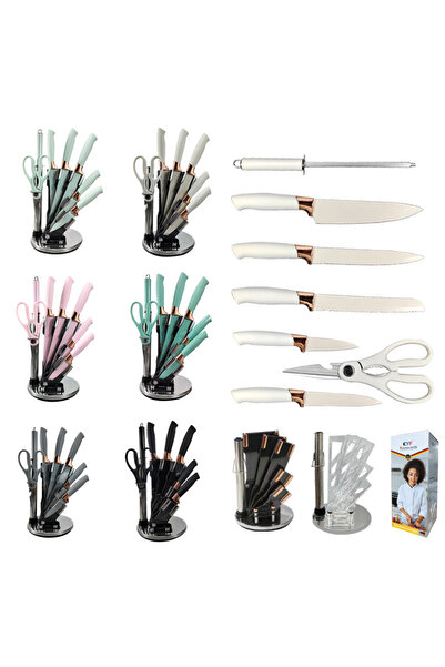 Generic 8-piece Knife Set Rose Gold Electroplated Handle Non-stick Stainless Steel Blade for Chef Cooking Me