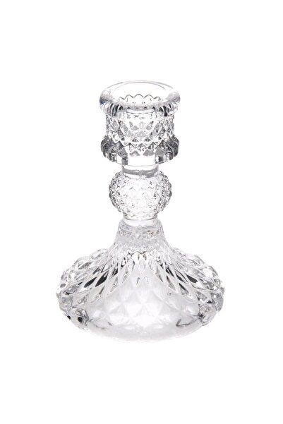 OEM Decorative Candlestick Transparent Glass Diamond Pattern Ø7.5x10.5cm