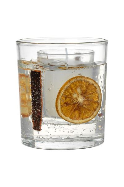OEM White Candle in Double Glass with Orange Slices and Cinnamon Stick Gel Ø8.5x10cm