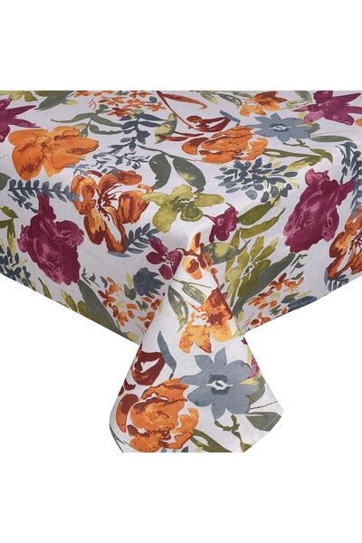 OEM Beige Textile Kitchen Tablecloth with Colorful Flowers 180x140cm