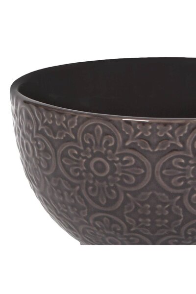 OEM Grey Brown Bowl with Embossed Pattern Ceramic 650ml
