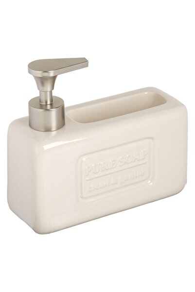 OEM Cream Ceramic Sponge Holder with Dispenser for Sink 17x6.5x16.5cm