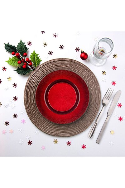 OEM Red Plate with Glitter Embossed Rays on the Edge Glass Fruit Plate Ø21cm