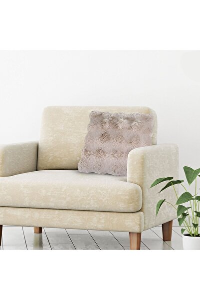 OEM Beige Faux Fur Winter Decorative Pillow with Embossed Pattern for Sofa 40x40cm