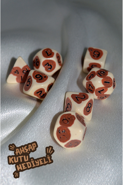 DiceLand Krem ve Kahve El Yapımı DND Zar Seti – DiceLand, 7’li RPG Zarları + ...