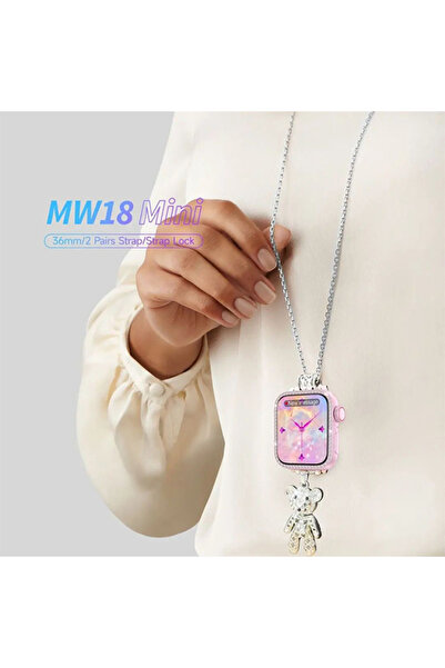 Zen Store BLACK Smartwatch MW18 Mini Smart Watch 36mm with necklace