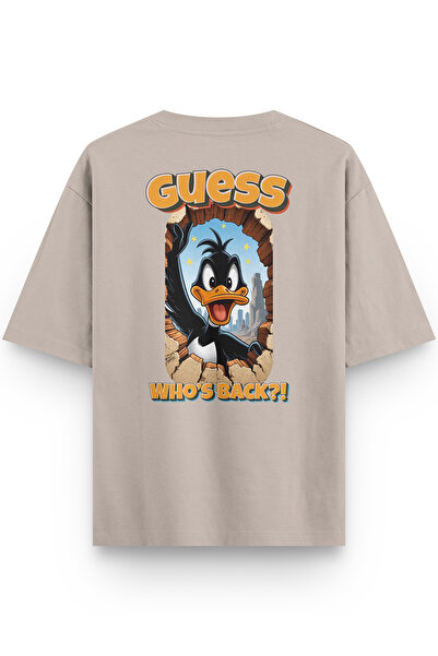 Overoz Duck Back Printed Half Oversized Stone Color Tshirt 1393