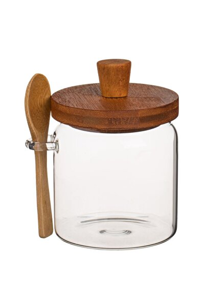 OEM Transparent Heat Resistant Glass Jar with Spoon & Bamboo Lid 500ml