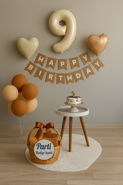 parti hediye sepeti Σετ μπαλόνια γενεθλίων 9 ετών σε κρεμ καφέ χρώμα |   Προσ...