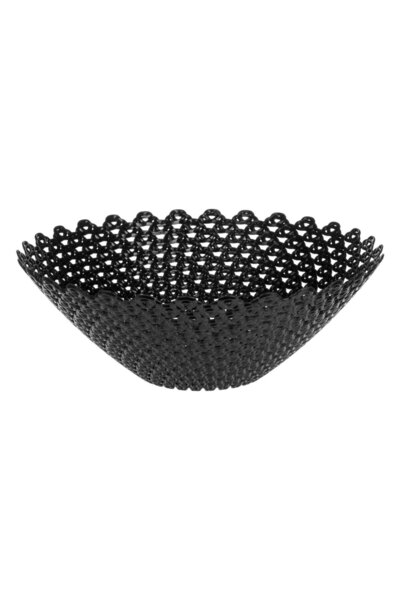 OEM Round Black Plastic Fruit Bowl with Braided Pattern Ø34.5x12cm