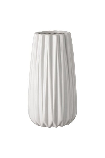 OEM Decorative White Ceramic Flower Vase with Vertical Stripes Ø12x19cm