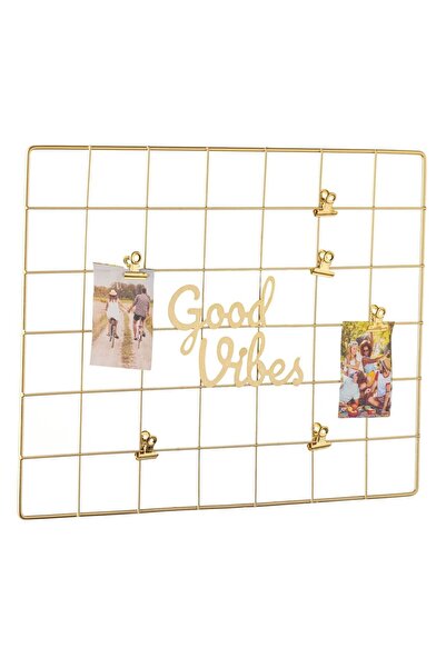 OEM Good Vibes Gold Metal Mesh Photo Frame with 3 Clips 40x30cm