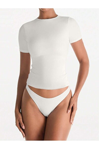 Liona Set de lenjerie intimă cu bluză cu mânecă scurtă, fără model, fără impr...