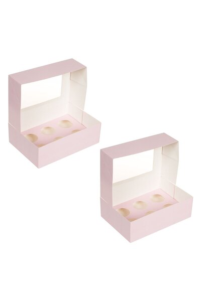 OEM Cutii din Carton Roz cu Fereastra pentru 6 Cupcakes 24x17x7.5cm - 2buc