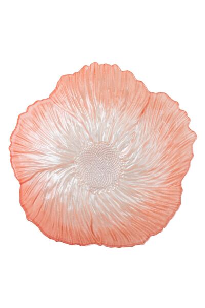 OEM Decorative Glass Plate Pink White Flower Shape 20x20x4.5cm