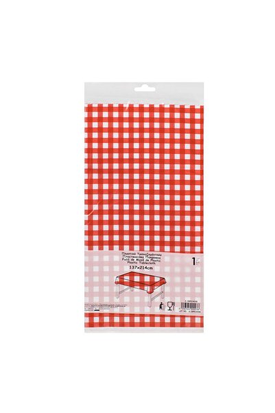 OEM Red Checkered Plastic Tablecloth 214x137cm