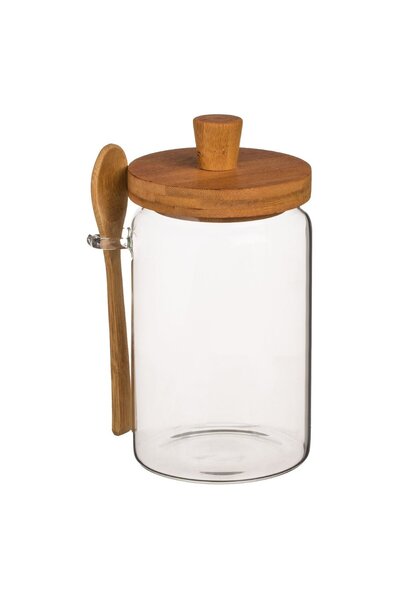 OEM Transparent Heat Resistant Glass Jar with Spoon & Bamboo Lid 750ml