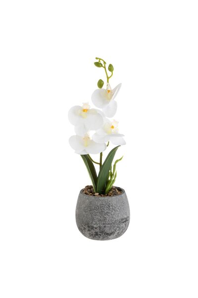 OEM Ghiveci Decorativ Gri Ceramic cu Floare Artificiala Orhidee Alba Ø10x30cm