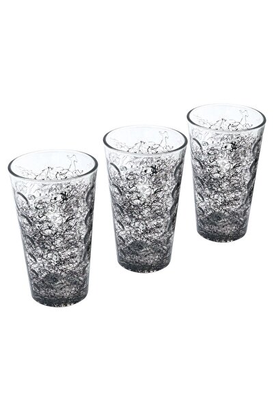 OEM Set of 3 Black Lined Glass Glasses 450ml