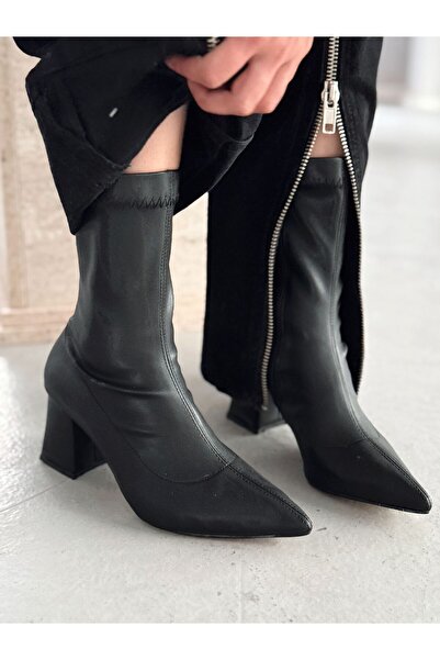 I Love Shoes Nysea Kadın Topuklu Streç Bot Siyah Mat Deri