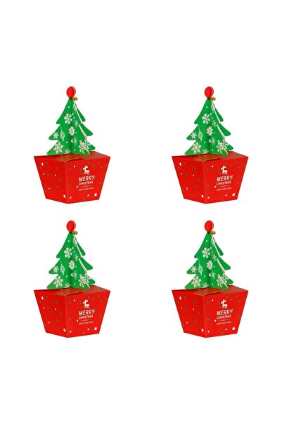 OEM Christmas Candy Boxes Made of Cardboard with Cut-Out Christmas Tree and Bells 9x11.5x25cm - 4pcs
