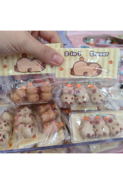 senacacollection 3 ADET Capybara Kalem Başlığı ve Silgi 2 in 1