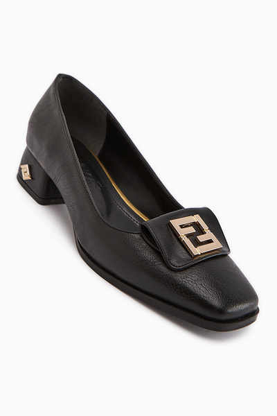 Limoya Emmy Black Buckle Short Heeled Women's Shoes