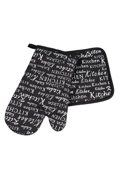 OEM Black Thermal Glove & Napkin White Letters "Kitchen" - 2pcs